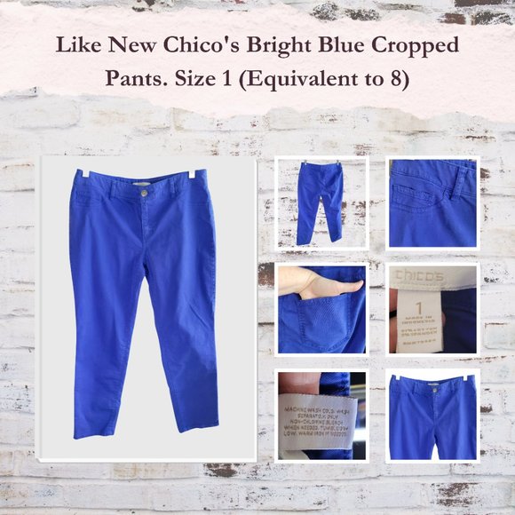 Final Price Drop EUC Chico's Bright Blue Cropped Pants. Size 1 (Equivalent to 8) - Picture 1 of 7